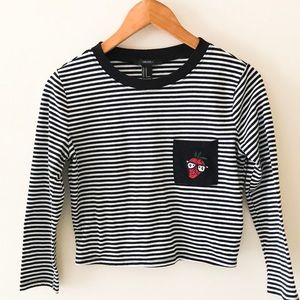 Stripped Cute Pocket Crop Top